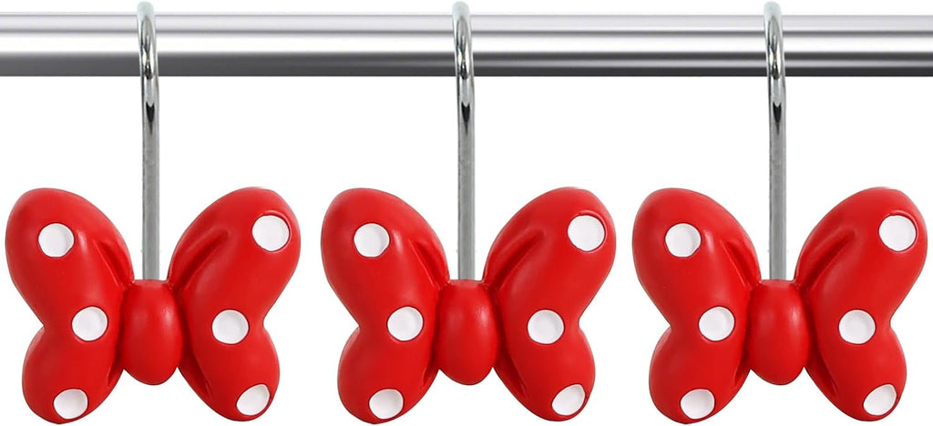 12-Piece Red Polka Dot Bow Bowknot Mouse Shower Curtain Hooks