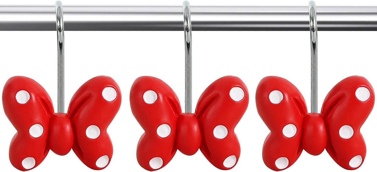12-Piece Red Polka Dot Bow Bowknot Mouse Shower Curtain Hooks