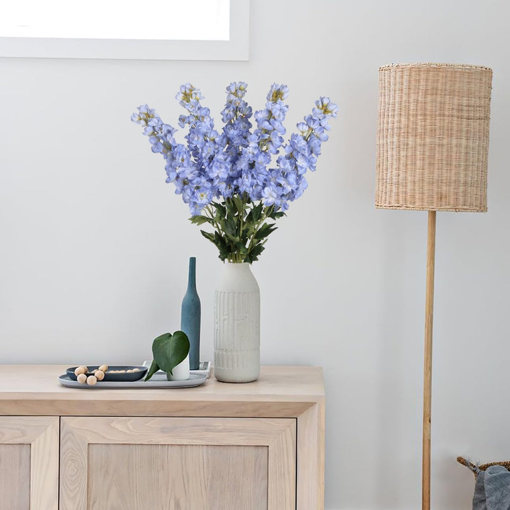 Blue Delphinium Artificial Flowers,5PCS Faux Larkspur Flowers 39" Long Stem Silk Flowers for Tall Vase Home Wedding Table Decor(Blue)