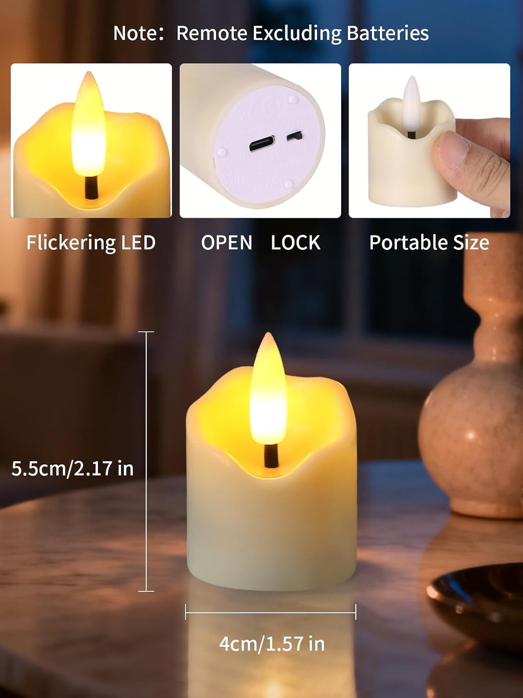 Small Rechargeable Flameless Candles with Remote Timer, 1.5"x2.2" Tea Lights Candles Battery Operated for Anniversary Wedding Centerpiece Table Decor Funeral Halloween Christmas, ivory, 6 Pack
