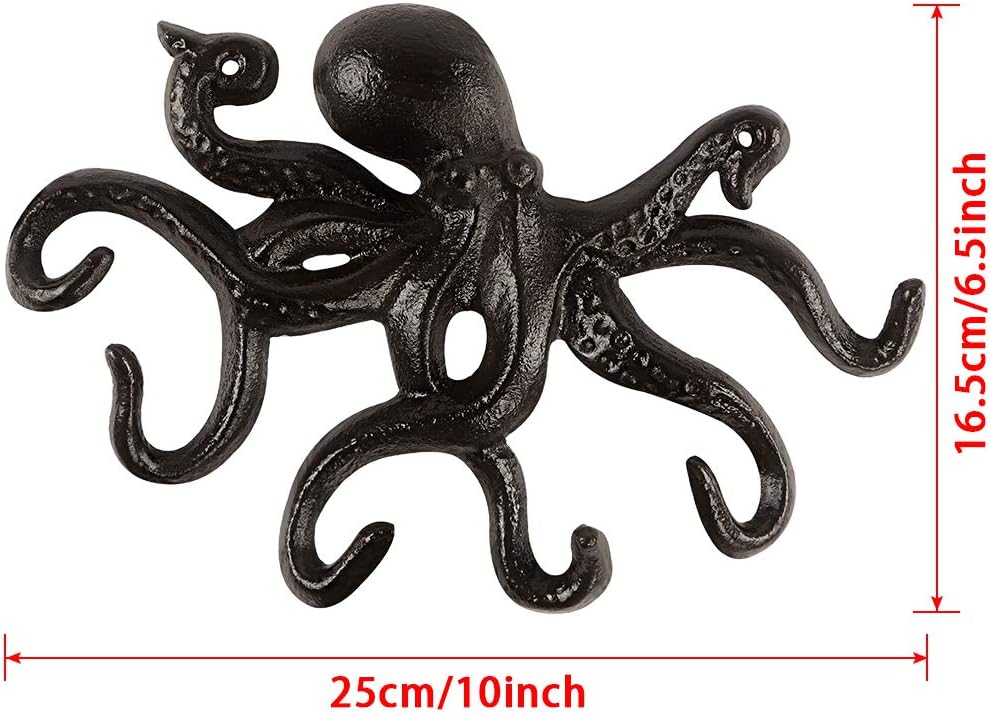 MDLUU Octopus Hook - Nautical Wall Key Holder, Antique Cast Iron Hook for Coat, Hand Towel, Bathrobe, Jacket