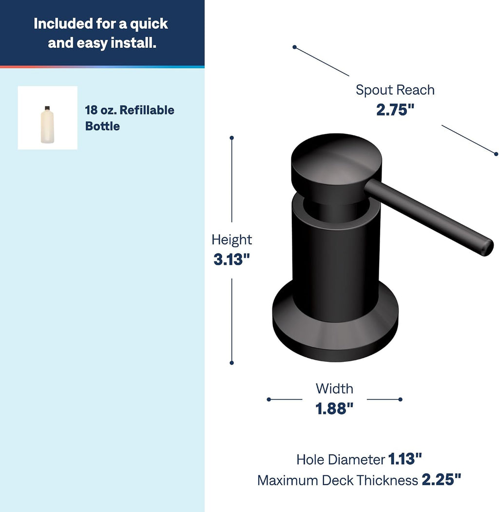 Moen 3942BL Kitchen Soap Dispenser, Refill Above Sink, Matte Black
