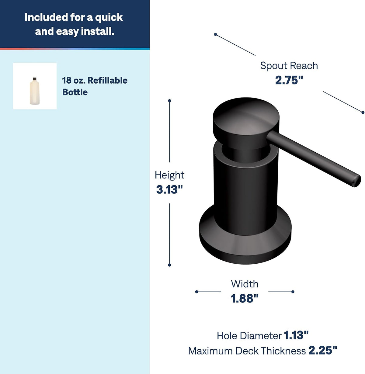Moen 3942BL Kitchen Soap Dispenser, Refill Above Sink, Matte Black