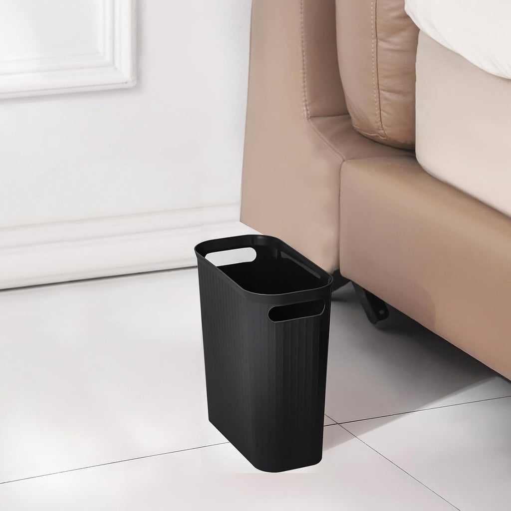 2 Pack Small Bathroom Trash Can 3.5 Gallon Slim Plastic Garbage Can, Black