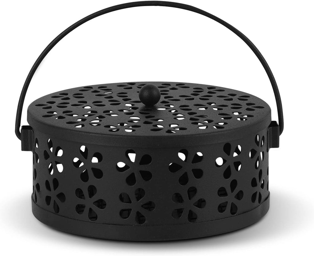 Portable Iron Mosquito Coil Holder with Handle for Outdoor, Black