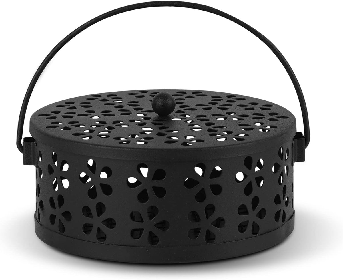 Portable Iron Mosquito Coil Holder with Handle for Outdoor, Black