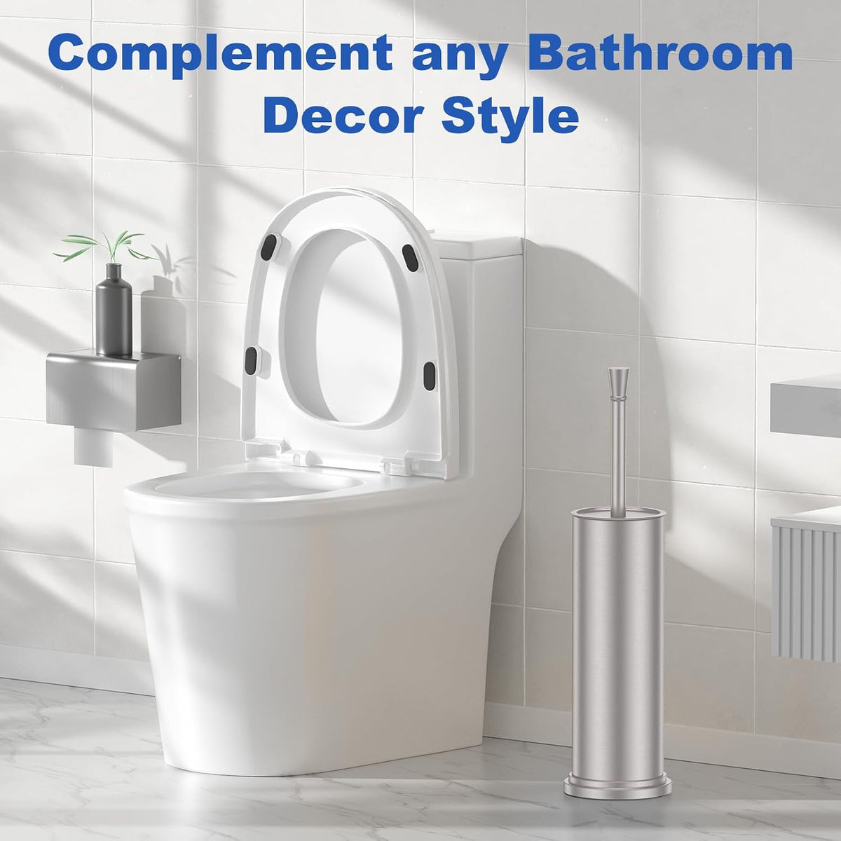 304 Stainless Steel Toilet Brush and Holder Nickel