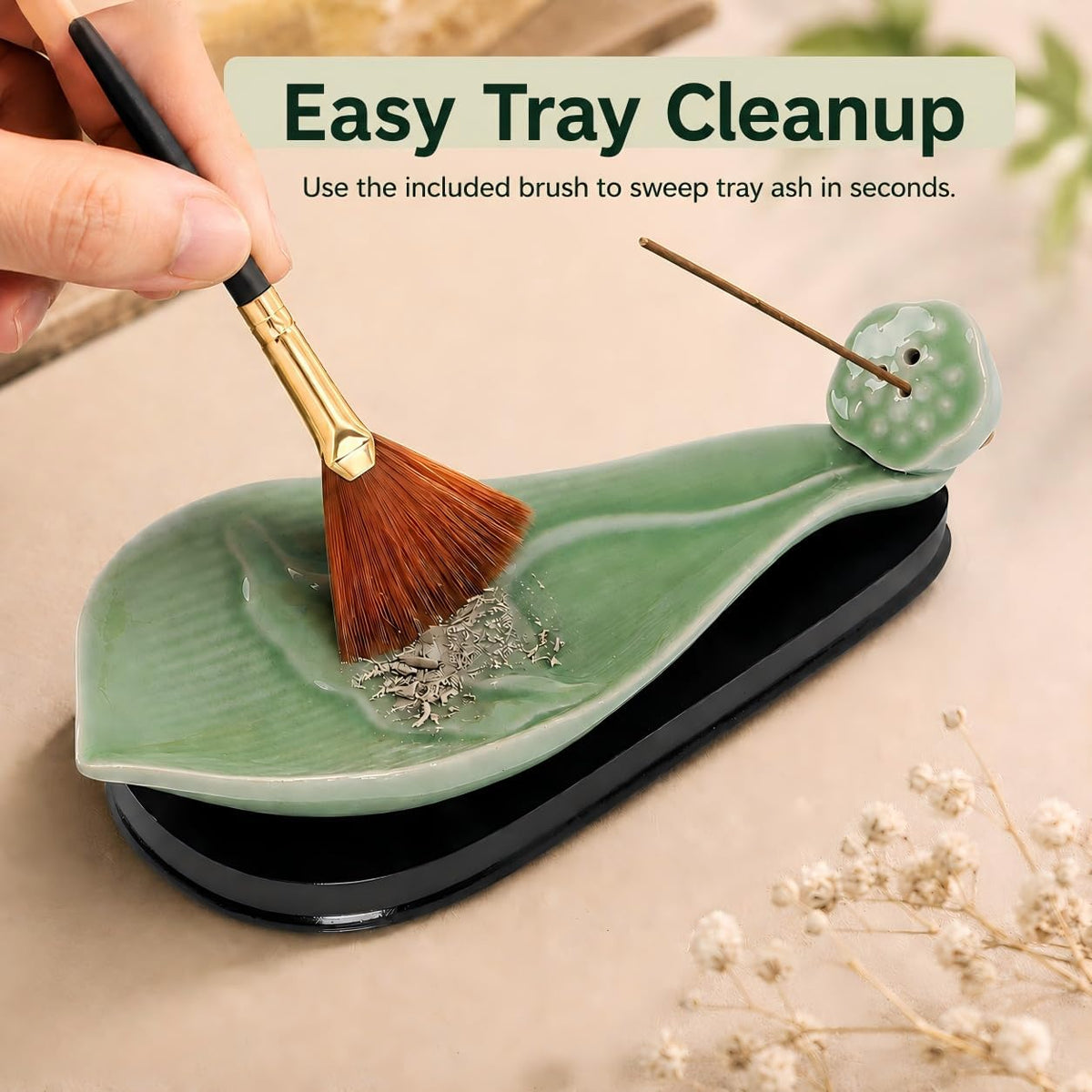 9.8" Lotus Incense Holder with Large Ash Catcher for Sticks