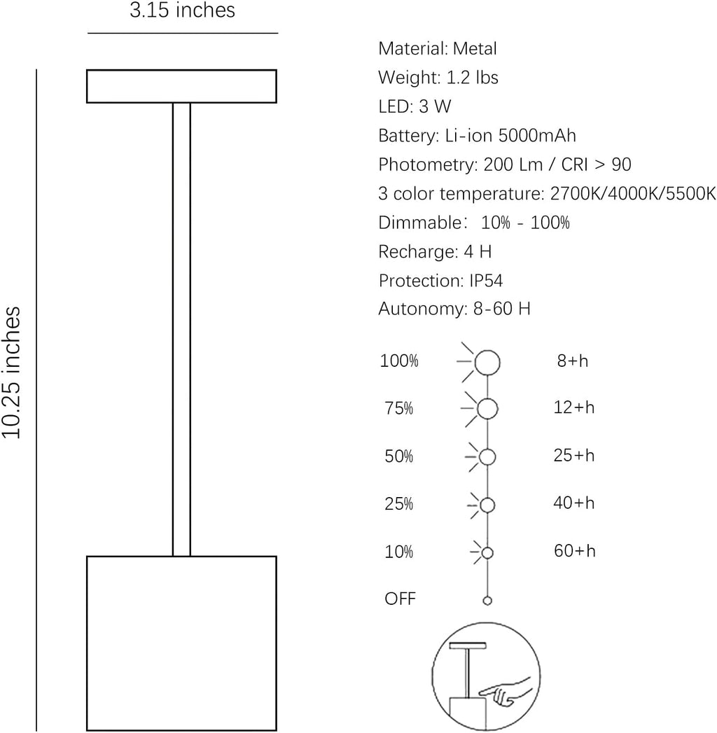 Cordless Rechargeable LED Table Lamp Set of 2, Mocha