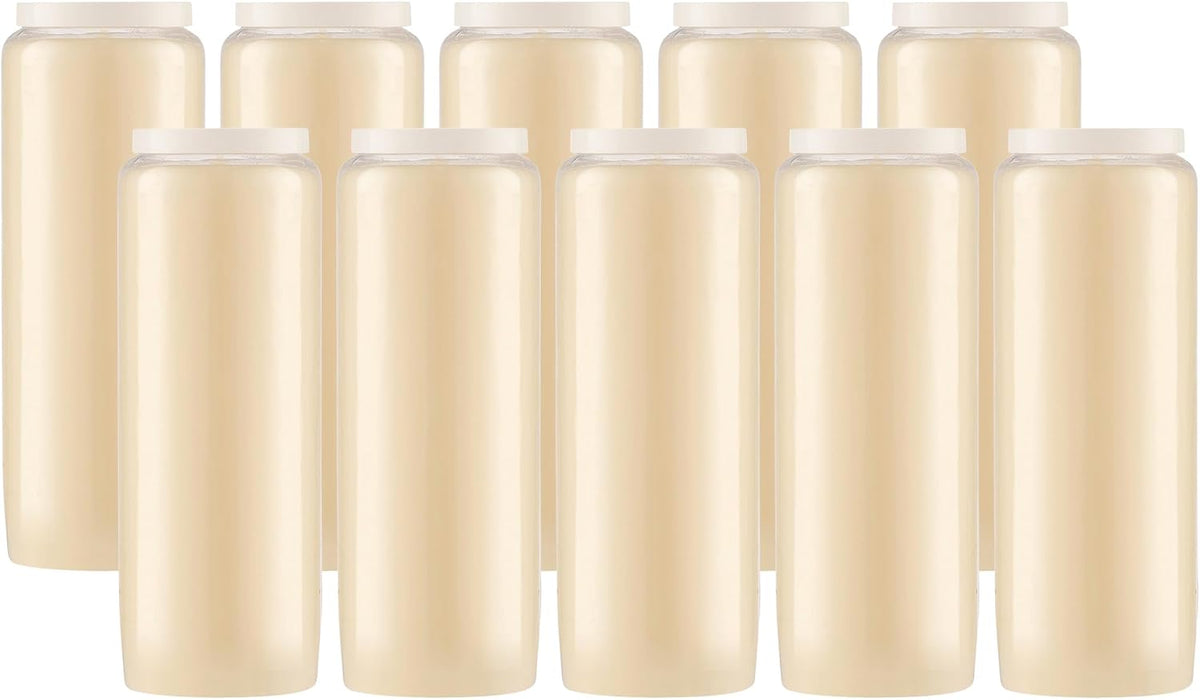 Lerner 9-Day Memorial Candles, 10 Pack, 7” Pillar Prayer Candle in Plastic Jar, Long-Lasting Smokeless Clean Burning Mourning & Shiva Candle for Vigils, Church, Emergencies, Jewish Yahrzeit Candles