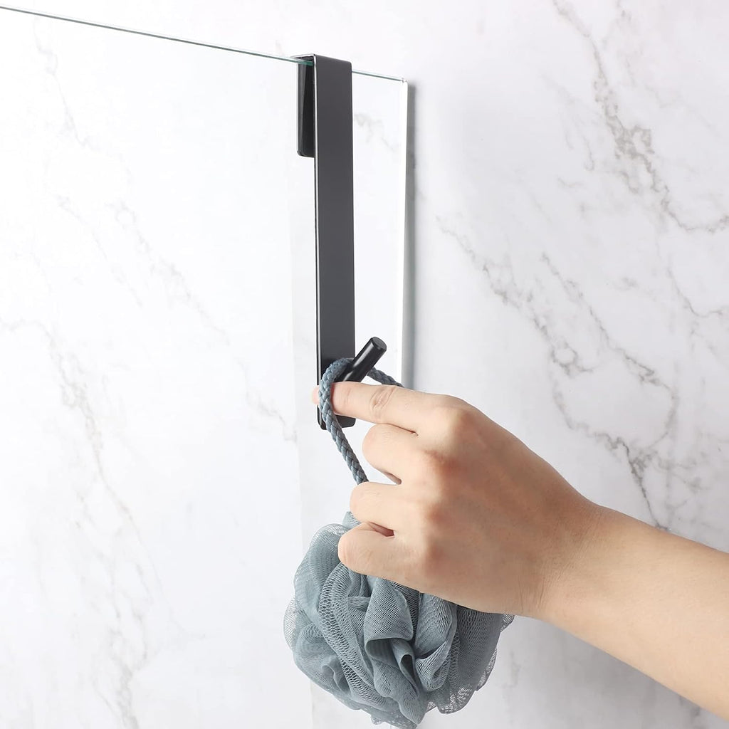 Simtive Extended Shower Door Hooks (7-Inch), Towel Hooks for Bathroom Frameless Glass Shower Door, 2-Pack, Black
