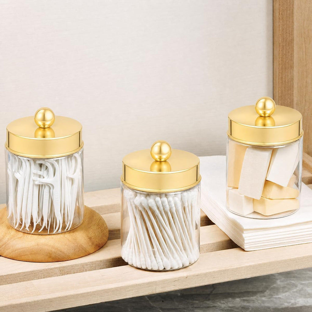 Amolliar Acrylic Apothecary Jar Bathroom Qtip Holder Gold 6 Pack