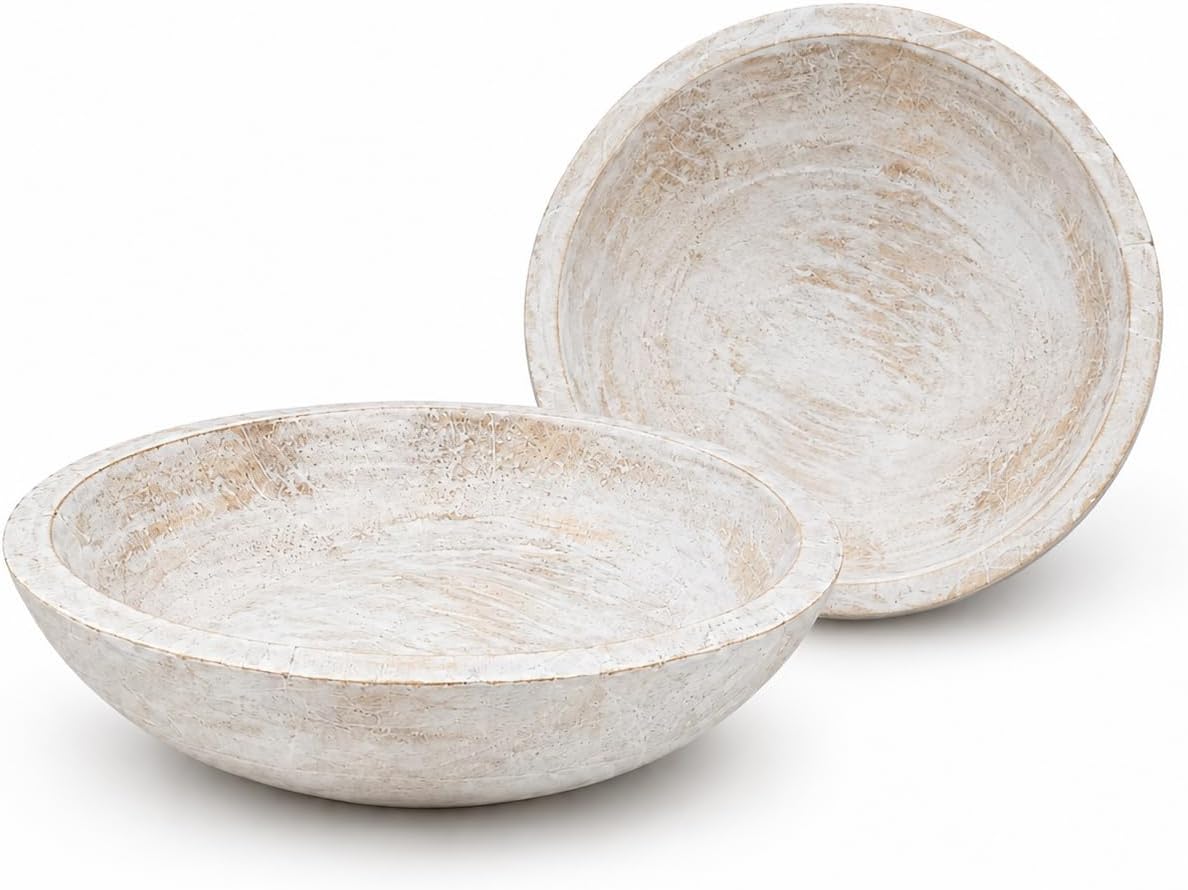 Decorative Wooden Bowl for Keys Fruit Bowl For Kitchen Counter White