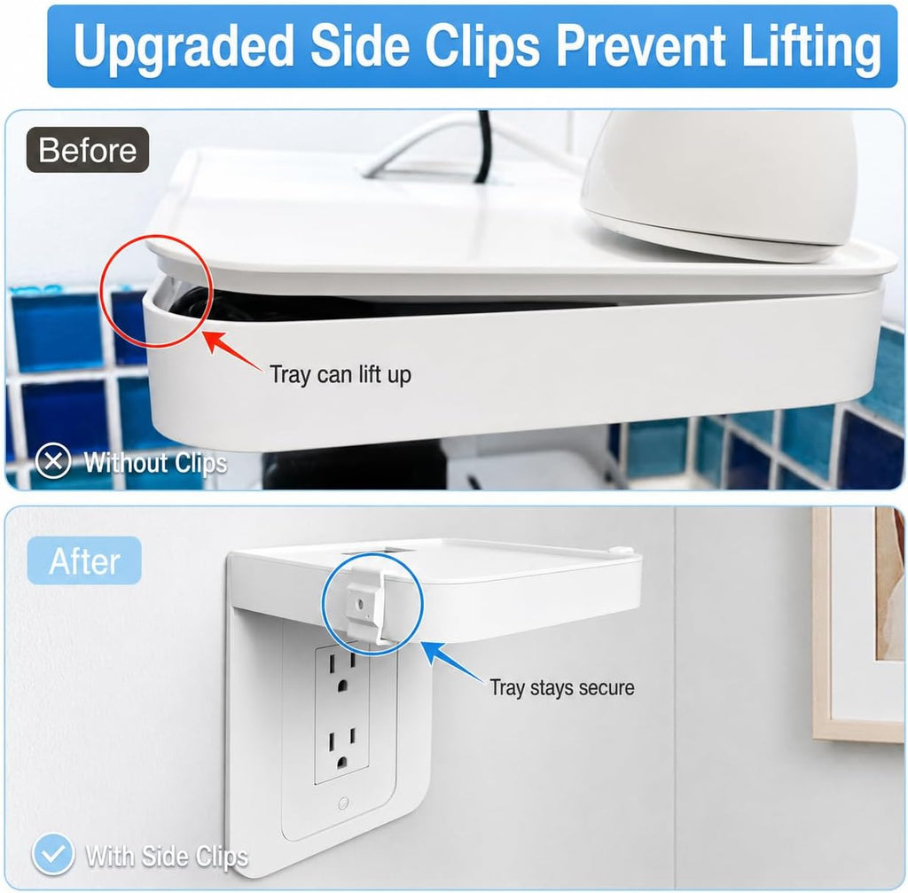 Outlet Shelf with Cord Storage for Duplex & Decora Outlets, White, 1-Pack