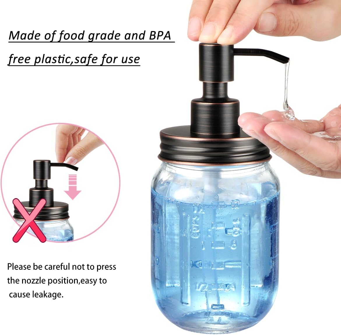 Amolliar Mason Jar Liquid Soap Dispenser Lid, 16OZ Regular Mouth, ORB 2Pack