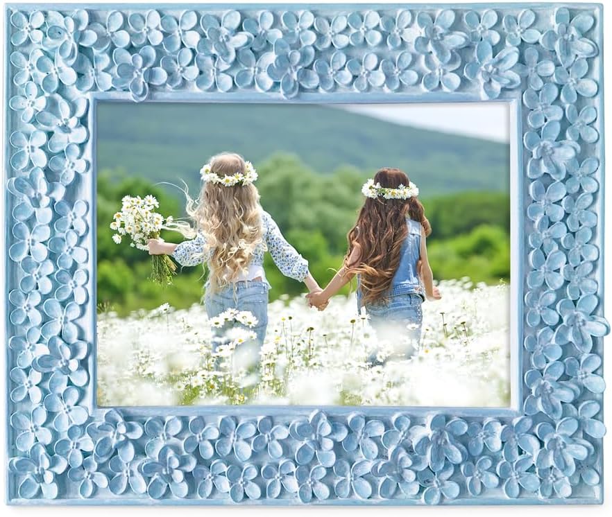 Isaac Jacobs 5x7 Blue Flower Textured Hand-Crafted Resin Picture Frame