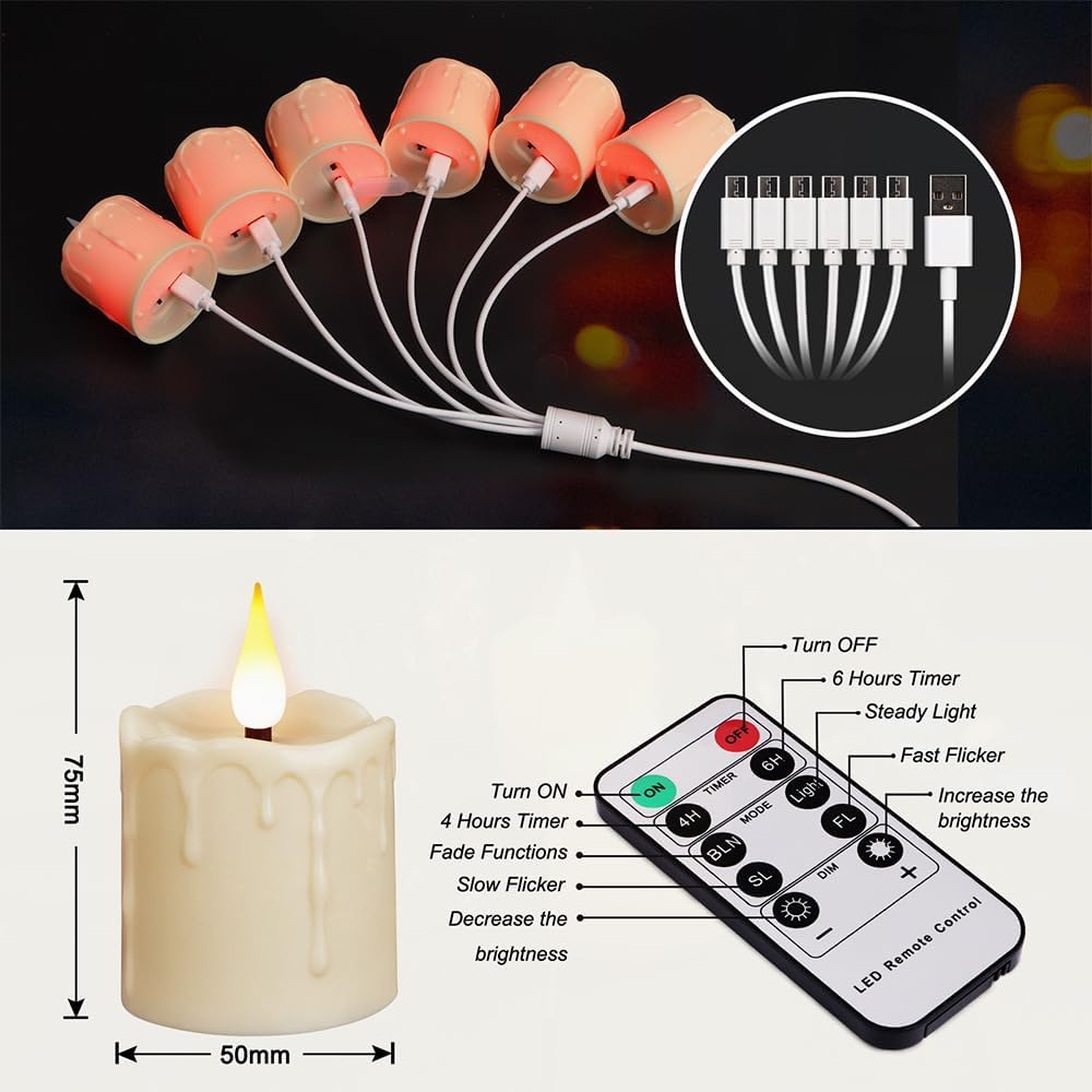 Rechargeable Tea Lights Candles with Remote, 6pcs Tea Lights Candles Battery Operated with Timer & USB Cable, Flameless Tealight Candle for Halloween, Home, Christmas Decoration