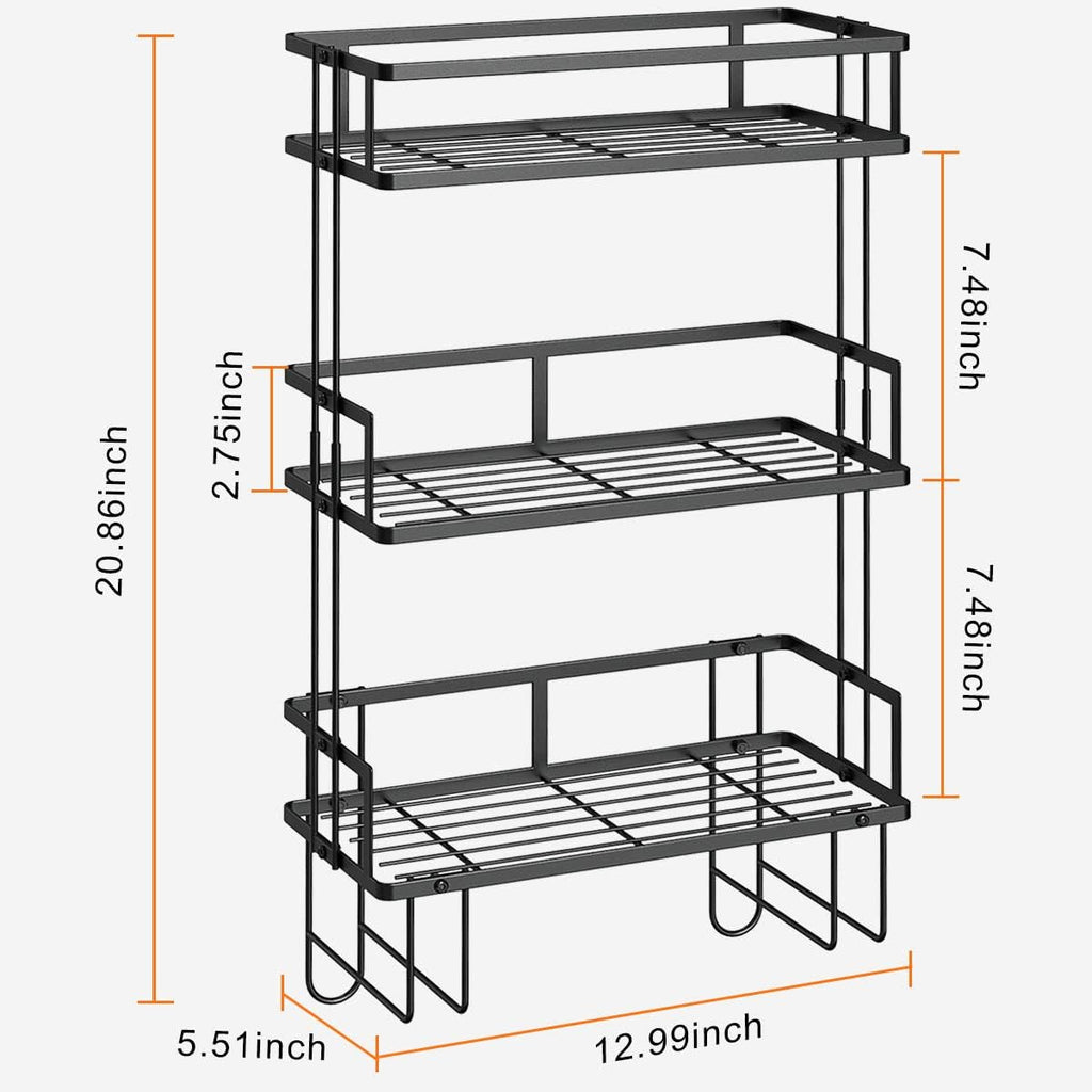 FLOLXNB Over The Toilet Storage Shelf, 3-Tier Bathroom Storage Organizer Upgrade Punch-Free Toliet Storage Shelf, Home Storage Rack with Hooks Shelf,Black