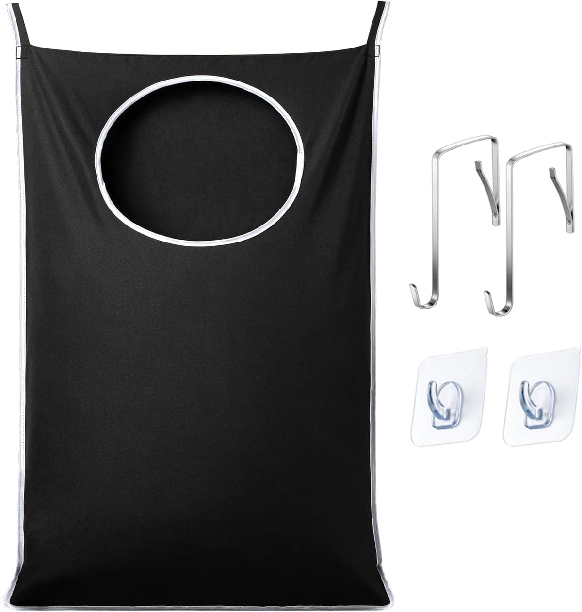 ANSTROUT XL Hanging Laundry Hamper Bags, Door Laundry Hamper with 2 Types of Hooks for Dirty Clothes, Save Bathroom Space Size:36.5x 22 Inch Hanging Laundry Storage Bag (Black)