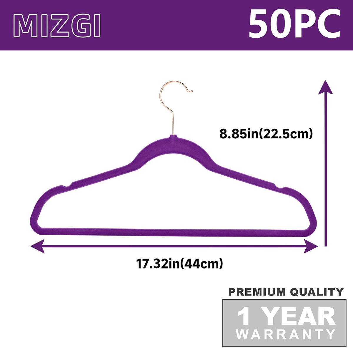 MIZGI Velvet Hangers 50 Pack Non Slip Heavy Duty Dark Purple Rose Gold Hook