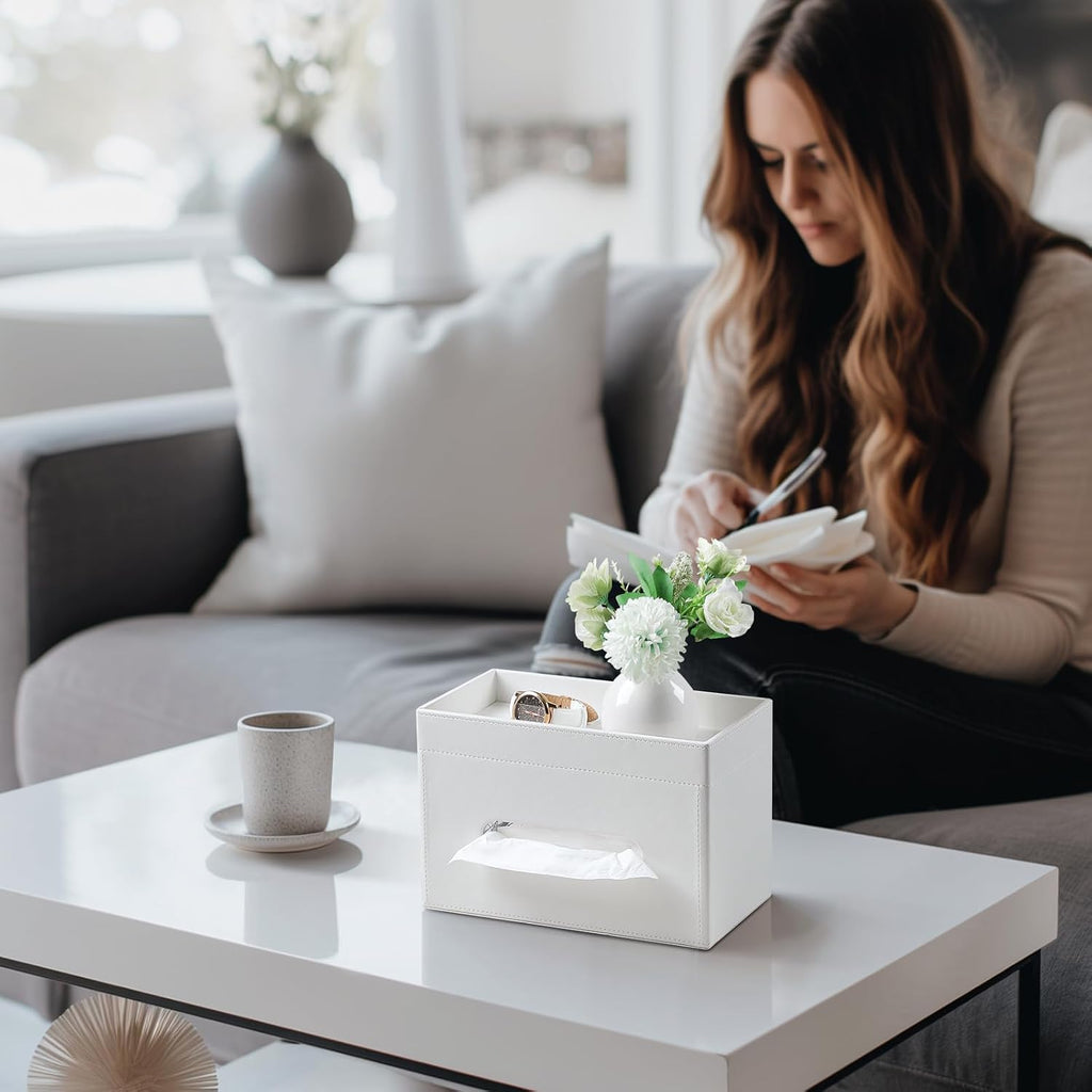 Plus Size Tissue Box Cover, Rectangle Tissue Box Organizer, White