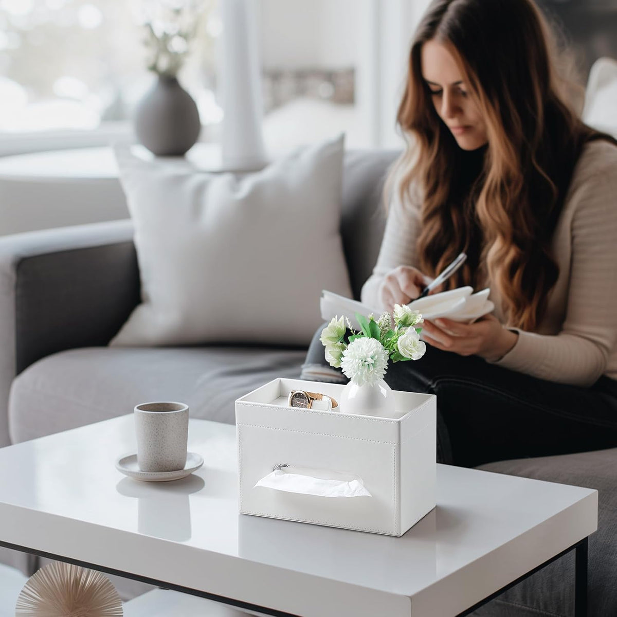 Plus Size Tissue Box Cover, Rectangle Tissue Box Organizer, White