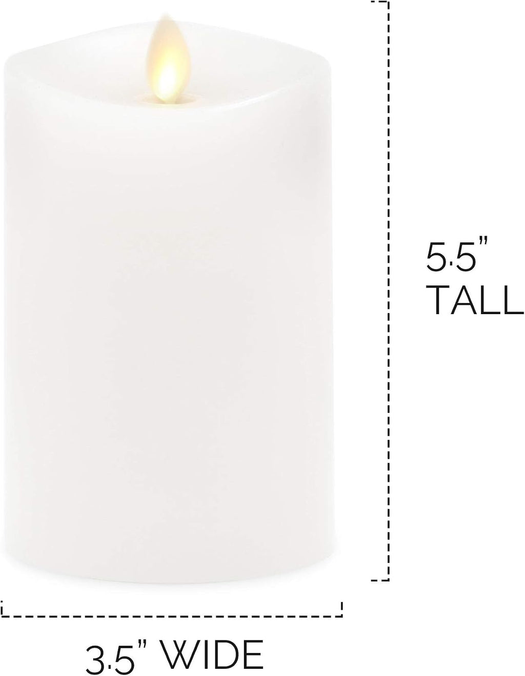 Luminara Flameless Pillar Candle Medium (5.5 inches Tall), Flickering Real Flame Effect, Melted Edge, Real Wax, Smooth Finish, Unscented, White, LED Battery Powered