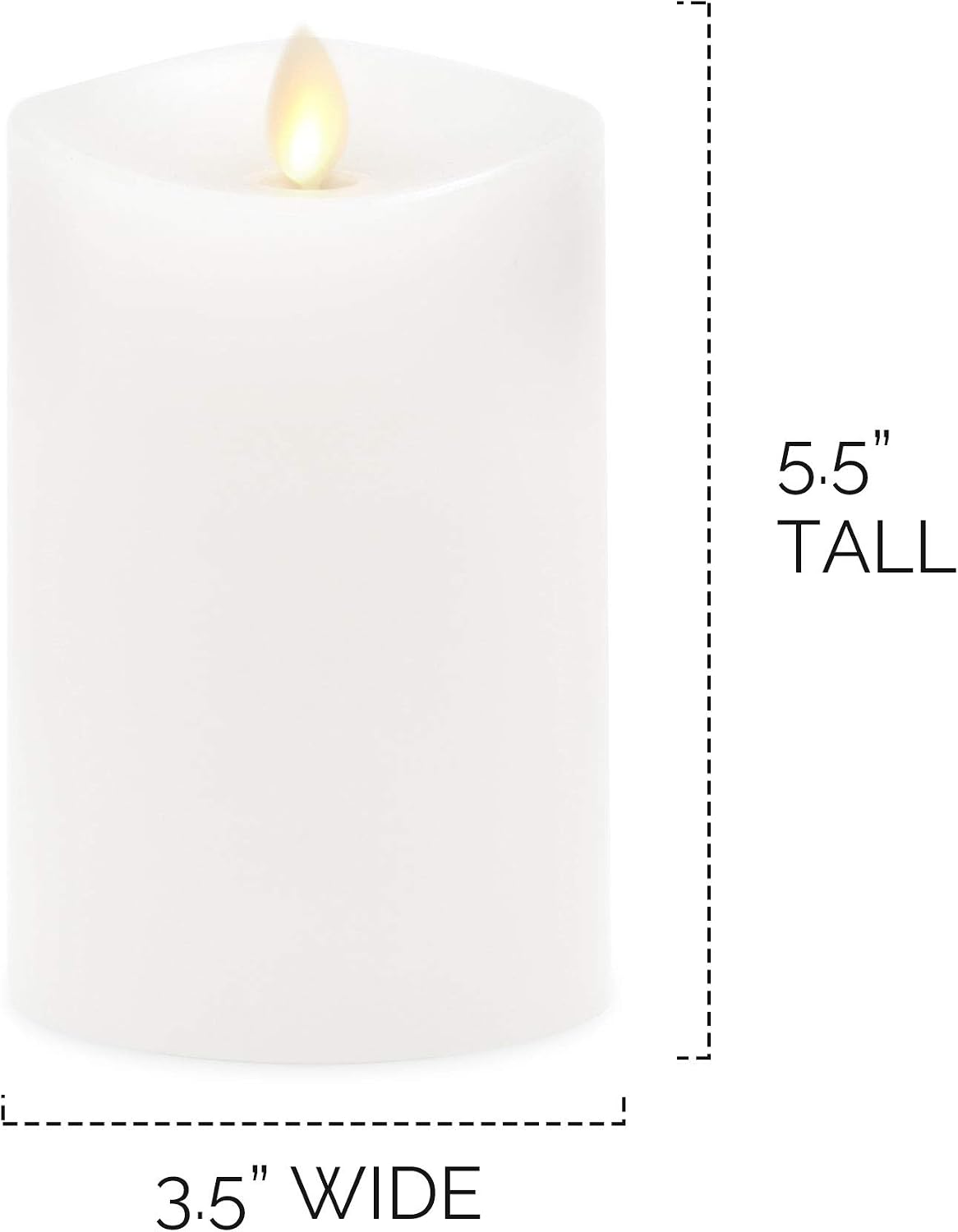 Luminara Flameless Pillar Candle Medium (5.5 inches Tall), Flickering Real Flame Effect, Melted Edge, Real Wax, Smooth Finish, Unscented, White, LED Battery Powered