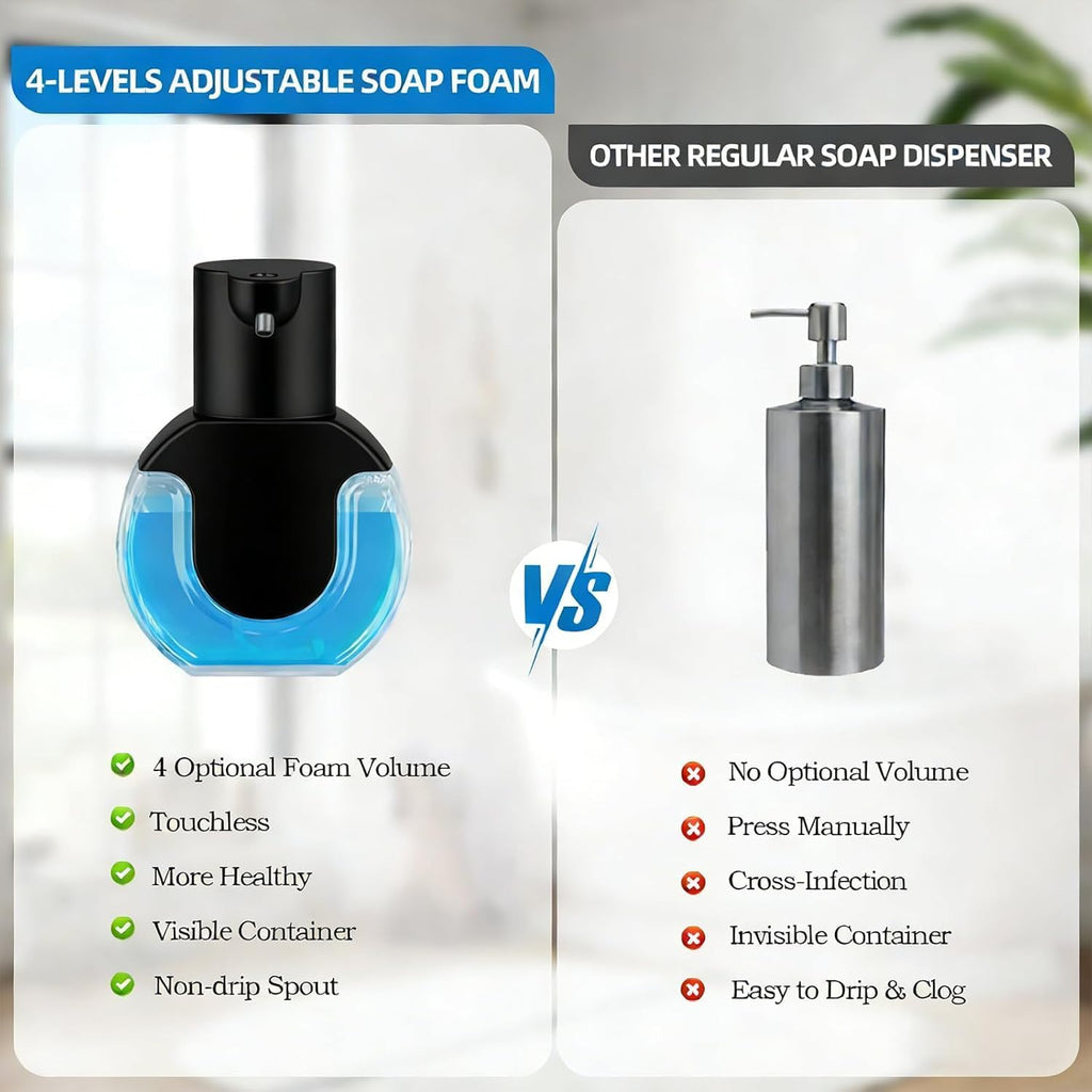2Pack Automatic Soap Dispenser Touchless, Rechargeable Foaming Soap Dispenser,15oz/420ml Smart Hand Soap Dispensers,4-Level Adjustable,Wall Mount for Bathroom Kitchen Dish Soap,Hands-Free,Black
