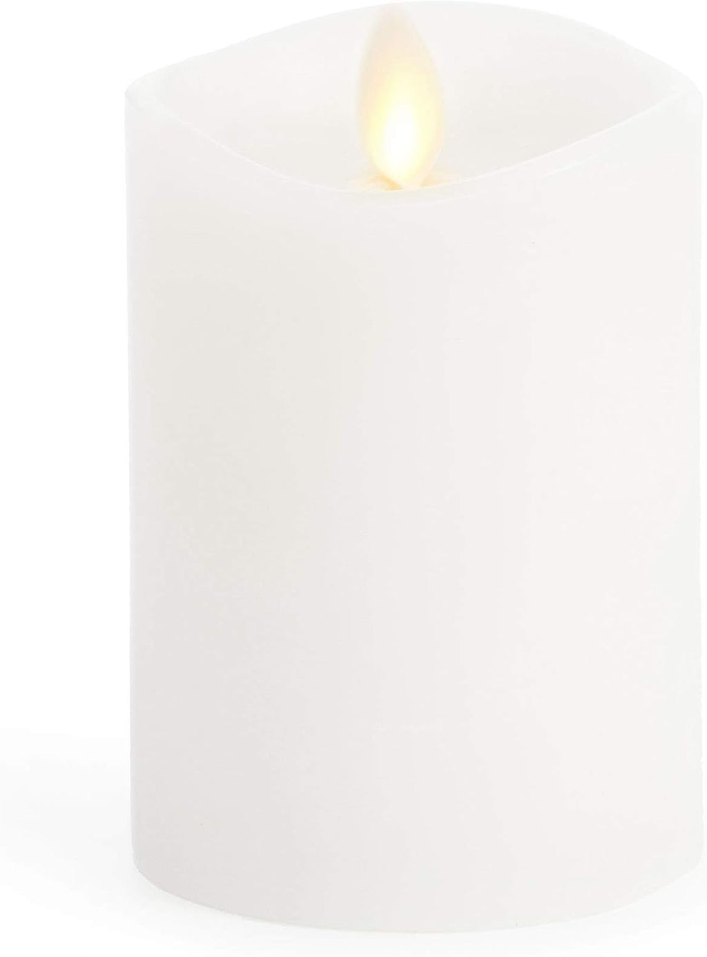 Luminara Flameless Pillar Candle, Small (4.5 inches, Unscented) Real-Flame Effect, Melted Edge, Real Wax, Smooth Finish, White, LED Battery-Powered Candle