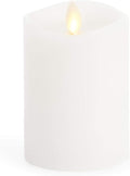 Luminara Flameless Pillar Candle, Small (4.5 inches, Unscented) Real-Flame Effect, Melted Edge, Real Wax, Smooth Finish, White, LED Battery-Powered Candle