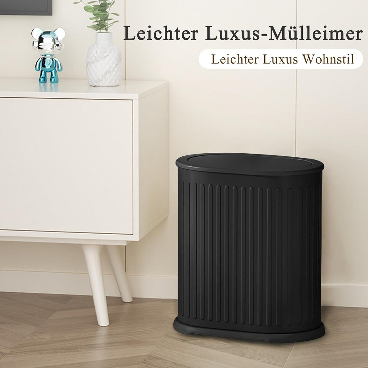 1.6 Gallon Trash Can with Lid, Small Bathroom Trash Can Wastebasket, Slim Garbage Can with Inner Bucket, Press Top Lid Garbage Container Bin for Kitchen, Home, Office, Bedroom, Living Room (Black)