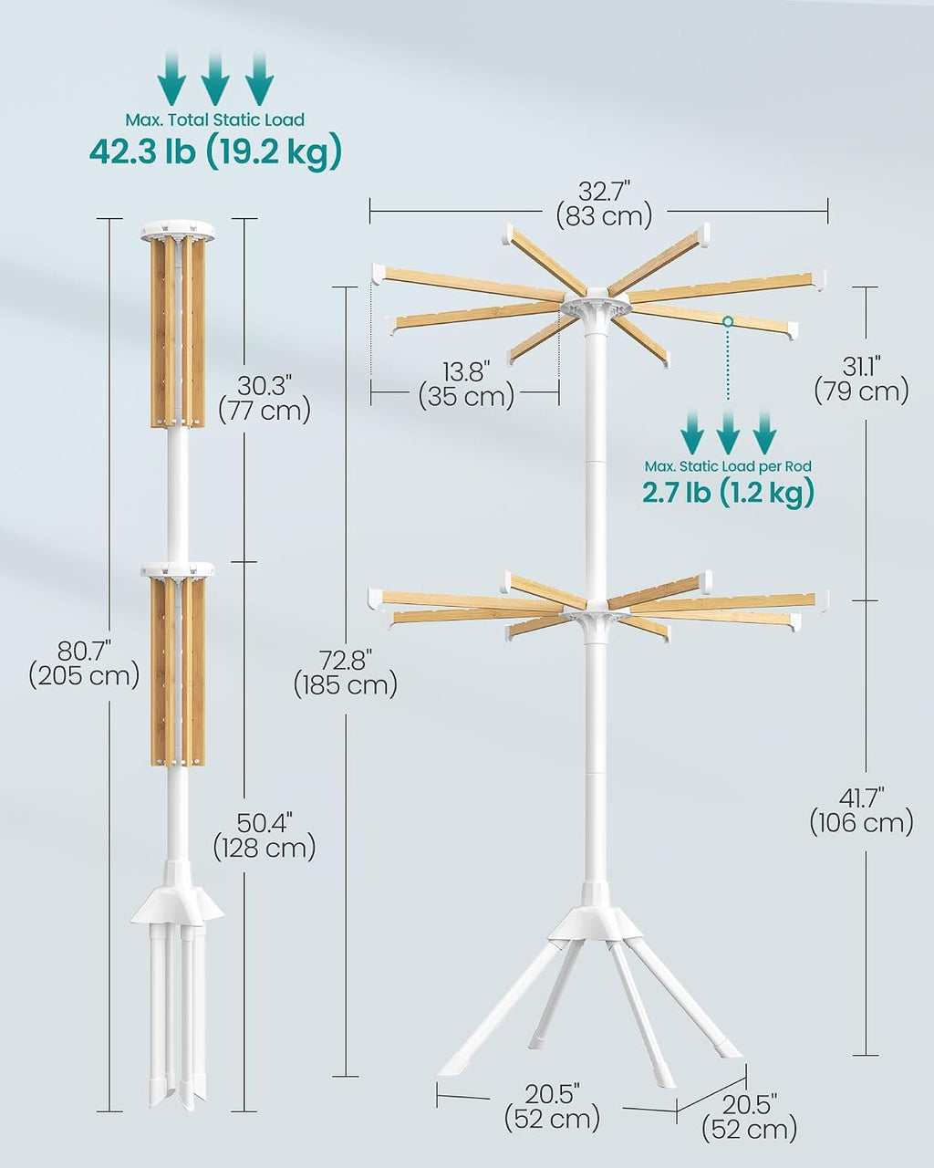 SONGMICS Clothes Drying Rack, Foldable Steel Airer, Bamboo Hanging Rods