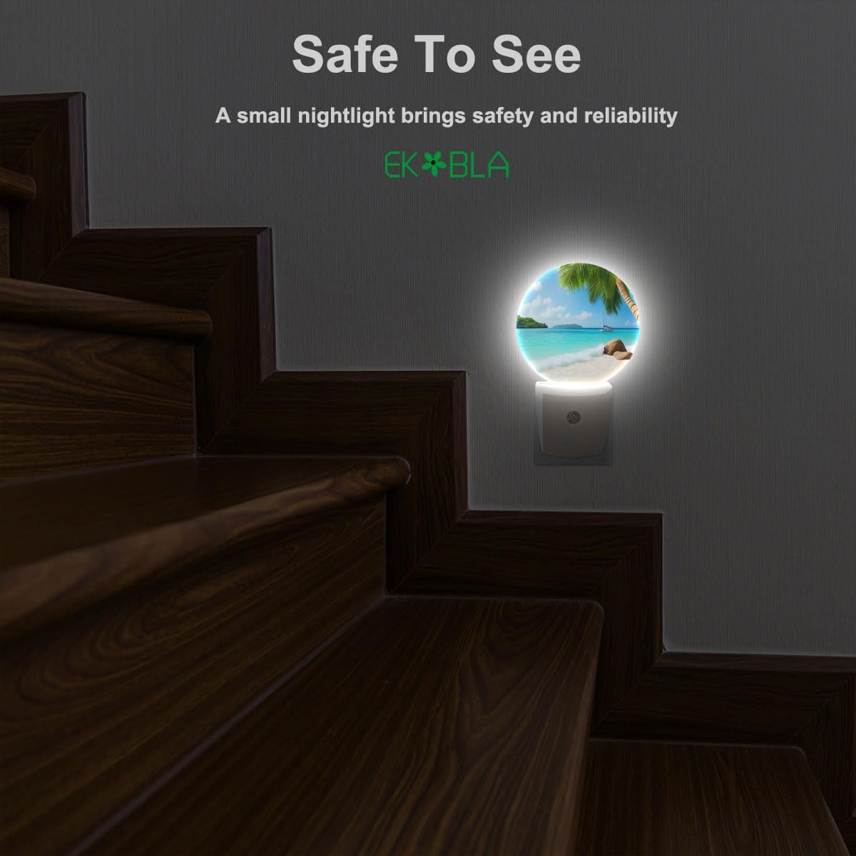 EKOBLA Palm Tree and Beach Night Light, Plug in Wall Light with Sensor