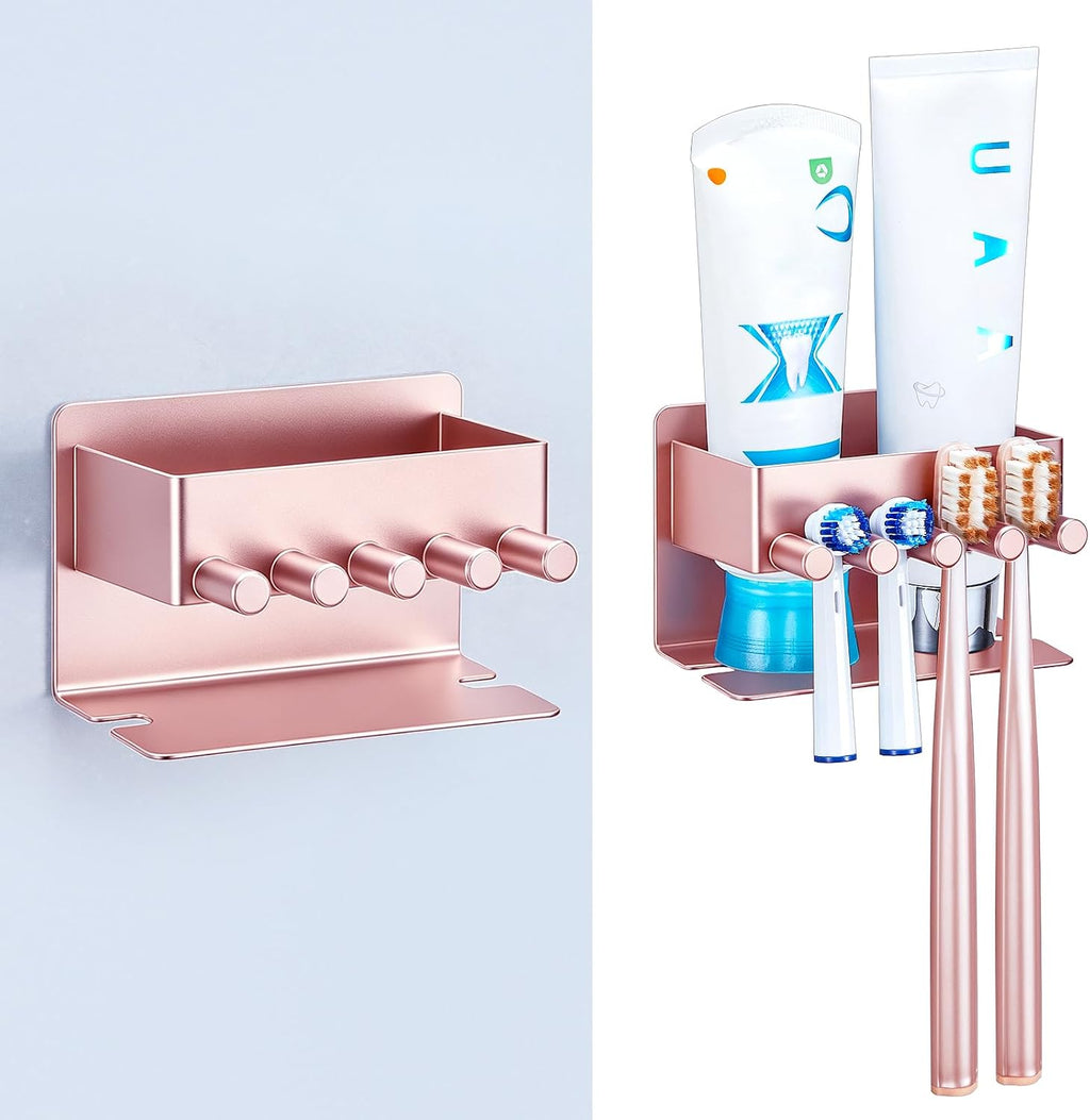 Electric Toothbrush Head Holder, Electric Toothbrush Holders Wall Mounted, Electric Head Holder, Brush Head Storage, Brush Head Holder Toothpaste Holder for Bathrooms (Rose Gold, Small)