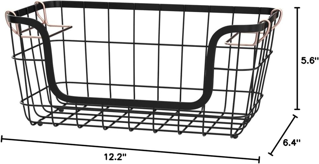 Amazon Basics Stackable Metal Wire Rectangular Storage Baskets for Kitchen, Bathroom or Pantry Organizing, 2 Count, Black (Pack of 4)