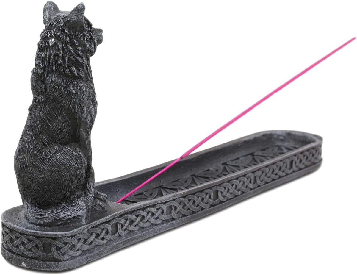 Ebros Moonlight Remus Stoic Sitting Alpha Wolf Incense Burner Holder Figurine with Celtic Knotwork Details As Home Fragrance Decor Figurine Accessory Timberwolves Totem Spirit Accent