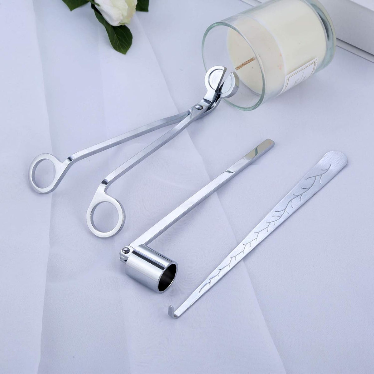 3 in 1 Candle Wick Trimmer Set, Snuffer, Dipper, Cutter, Silver
