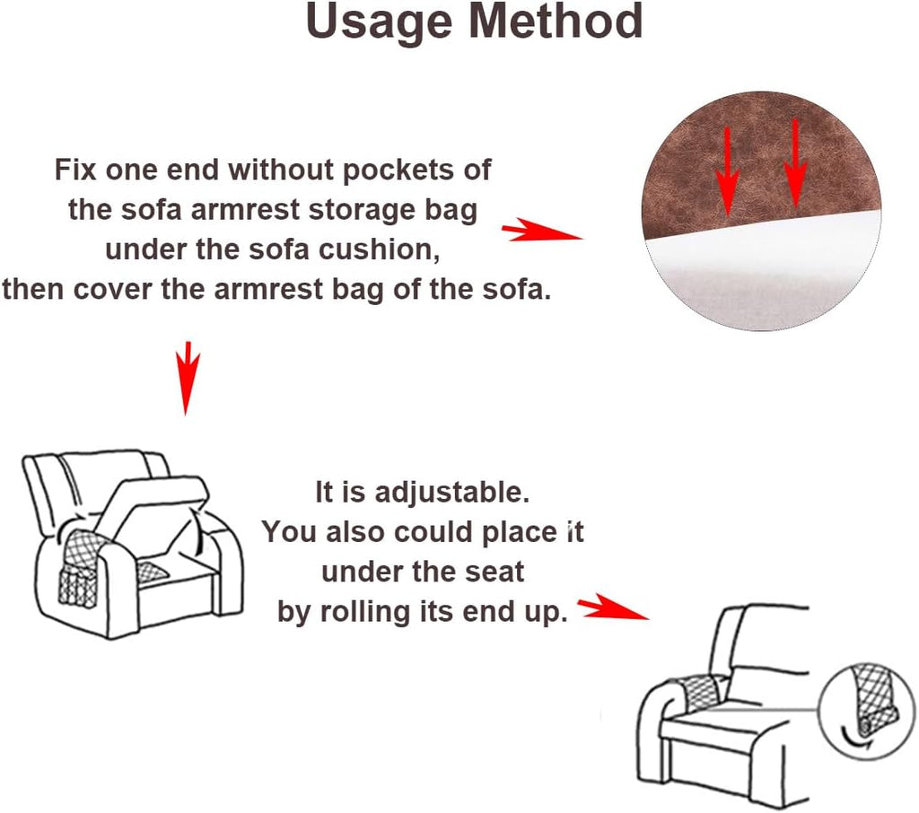 EURYNOME Faux Leather Sofa Armrest Storage Bag,Anti-Slip Sofa Organizer Pouch for Remote Control,Phone,ipad,Magazine,etc