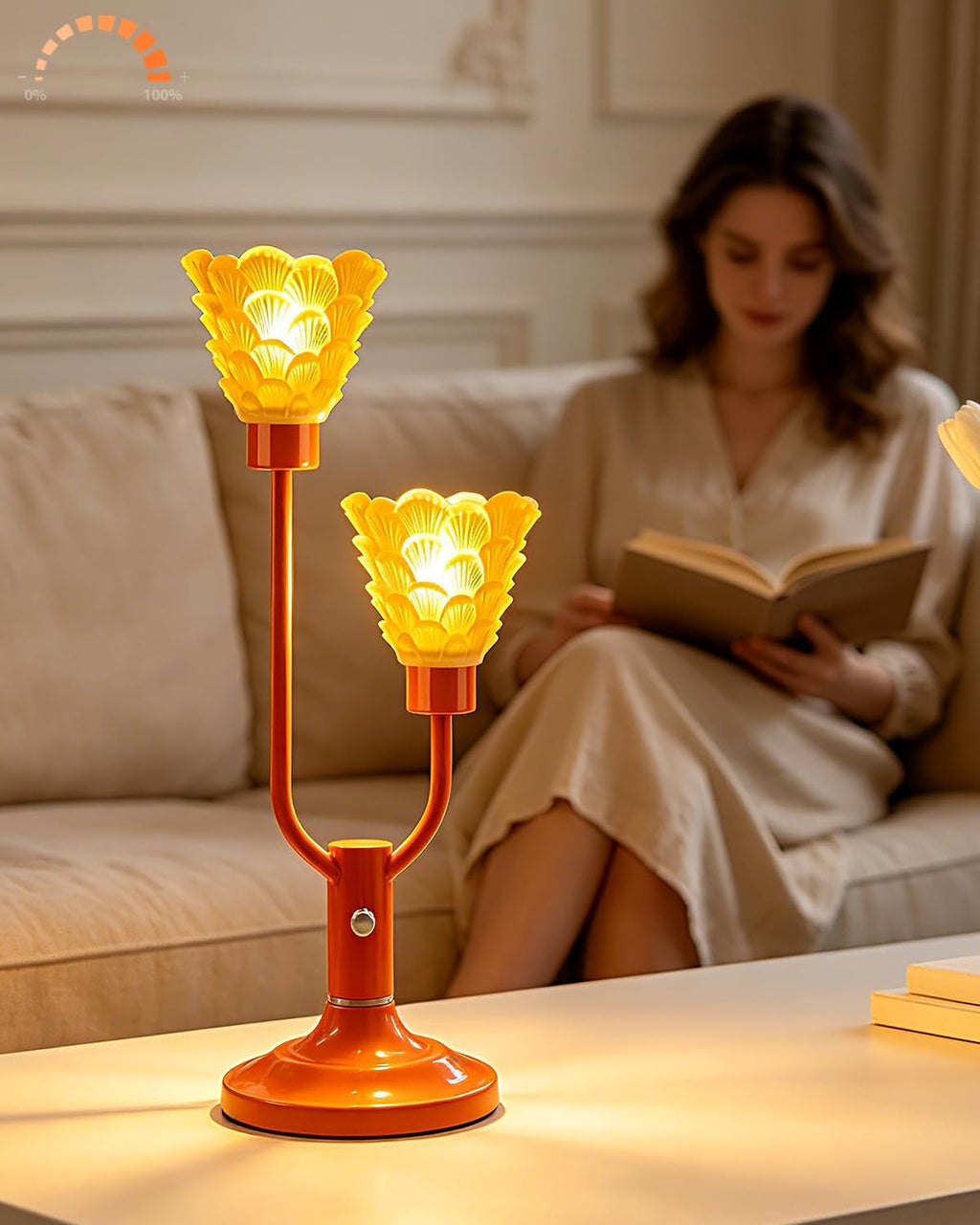Lightdot Mid Century Modern Table Lamp Orange Vintage Lamp Gift Dimmable