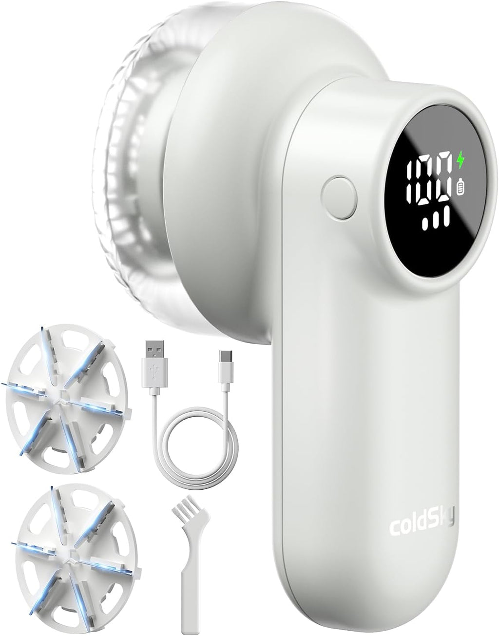 coldSky Rechargeable Fabric Shaver, Lint Shaver with Digital Display, Sweater Shaver with 6-Leaf Blades and Safety Lock, 3-Speeds Defuzzer Remove Fuzz, Pills from Clothes, Furniture, Sofa, Light Grey