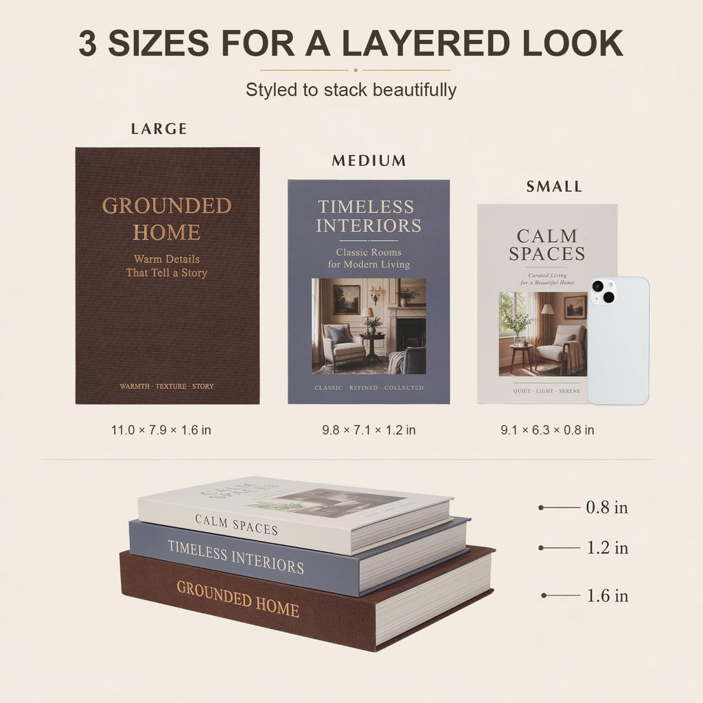 Decorative Books for Home Decor, Set of 3 Fake Books for Coffee Table Decor