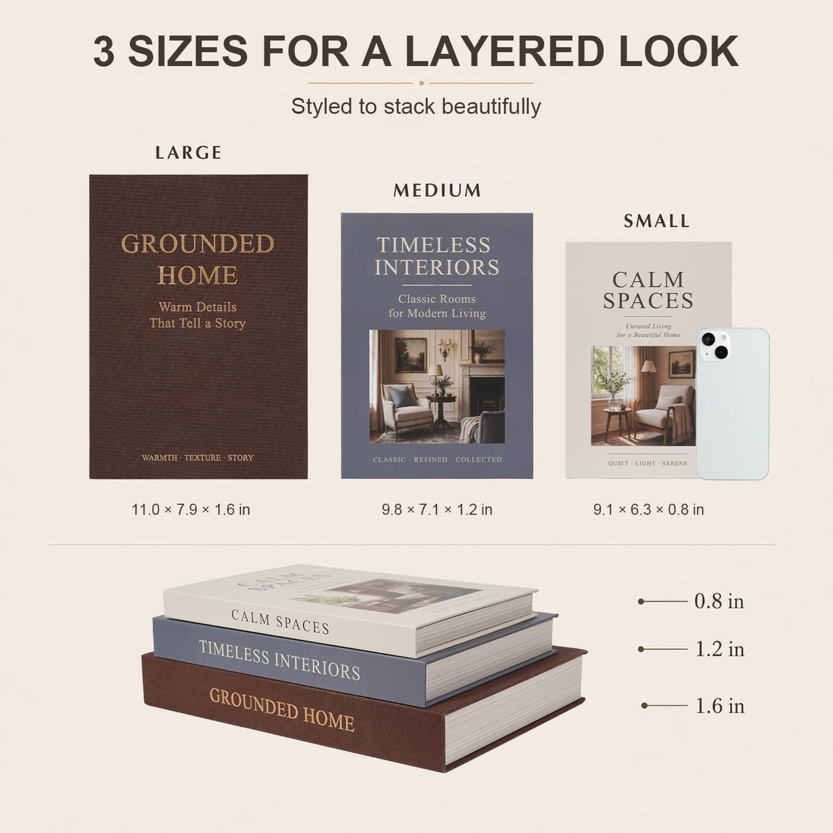 Decorative Books for Home Decor, Set of 3 Fake Books for Coffee Table Decor