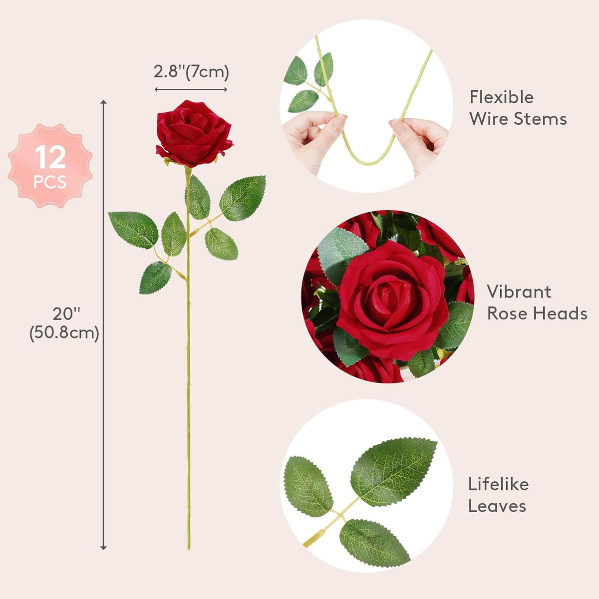 Lifewit Classic Red Artificial Roses Flowers, Faux Long Stem Roses Bulky