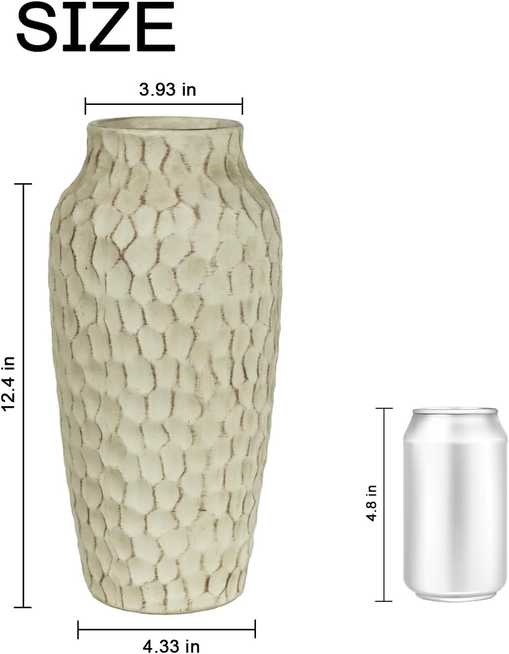 12.4 Inch Large Yellow Textured Ceramic Tall Vase for Rustic Home Decor