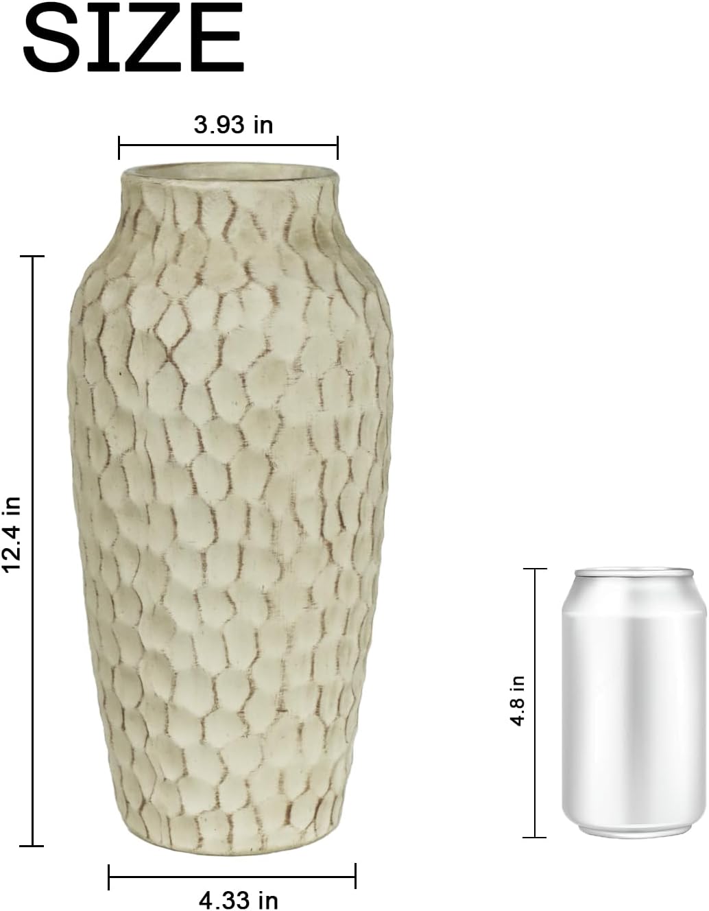 12.4 Inch Large Yellow Textured Ceramic Tall Vase for Rustic Home Decor