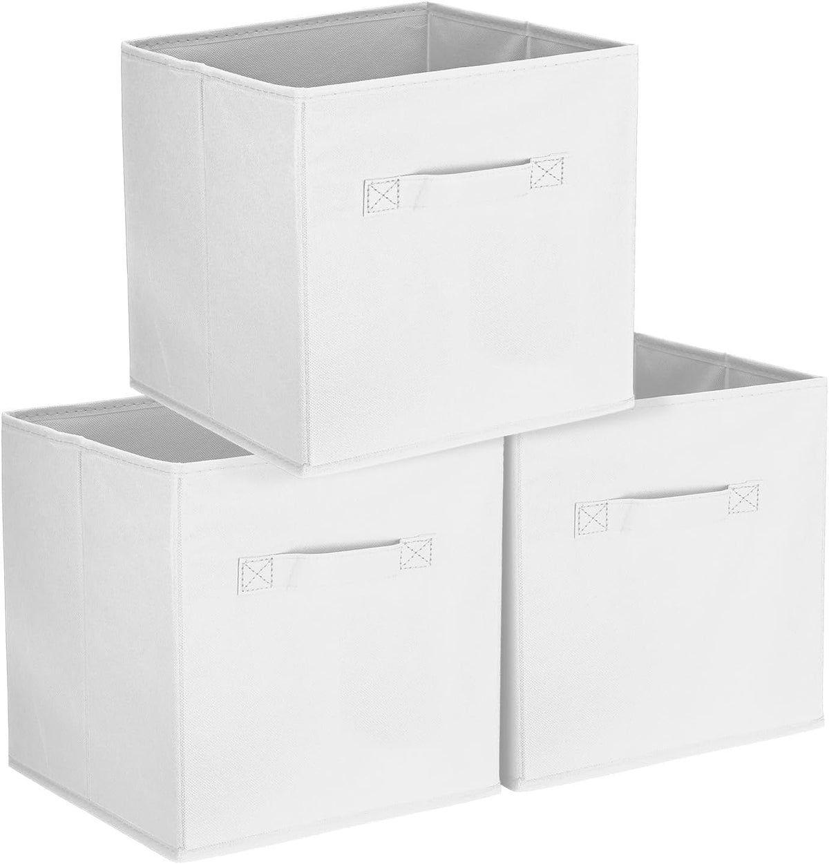 uxcell 3Pcs Fabric Storage Bins, 11 Inch Cube Storage Bin Foldable Storage Cube Organizer Bins with Handles for Shelf Closet, Nursery Home, Bedroom(White)