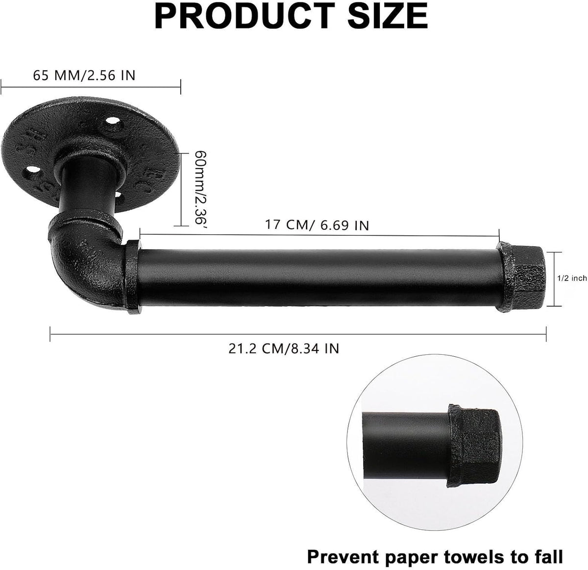 Industrial Pipe Toilet Paper Holder, Heavy Duty DIY Vintage Rustic Iron Farmhouse Style Roll Tissue Wall Mount Paper Holder Towel Racks with Hardware for Bathroom, Kitchen, Bedroom (1, Black)