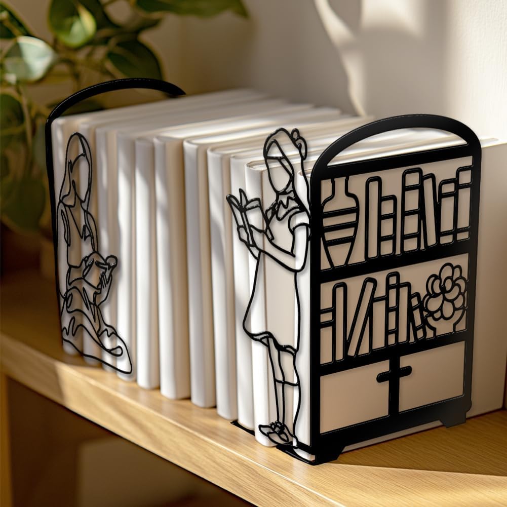 Peacoblue 5.5"x4.3"x8.3" Metal Bookends, Heavy Duty Book Ends for Shelves