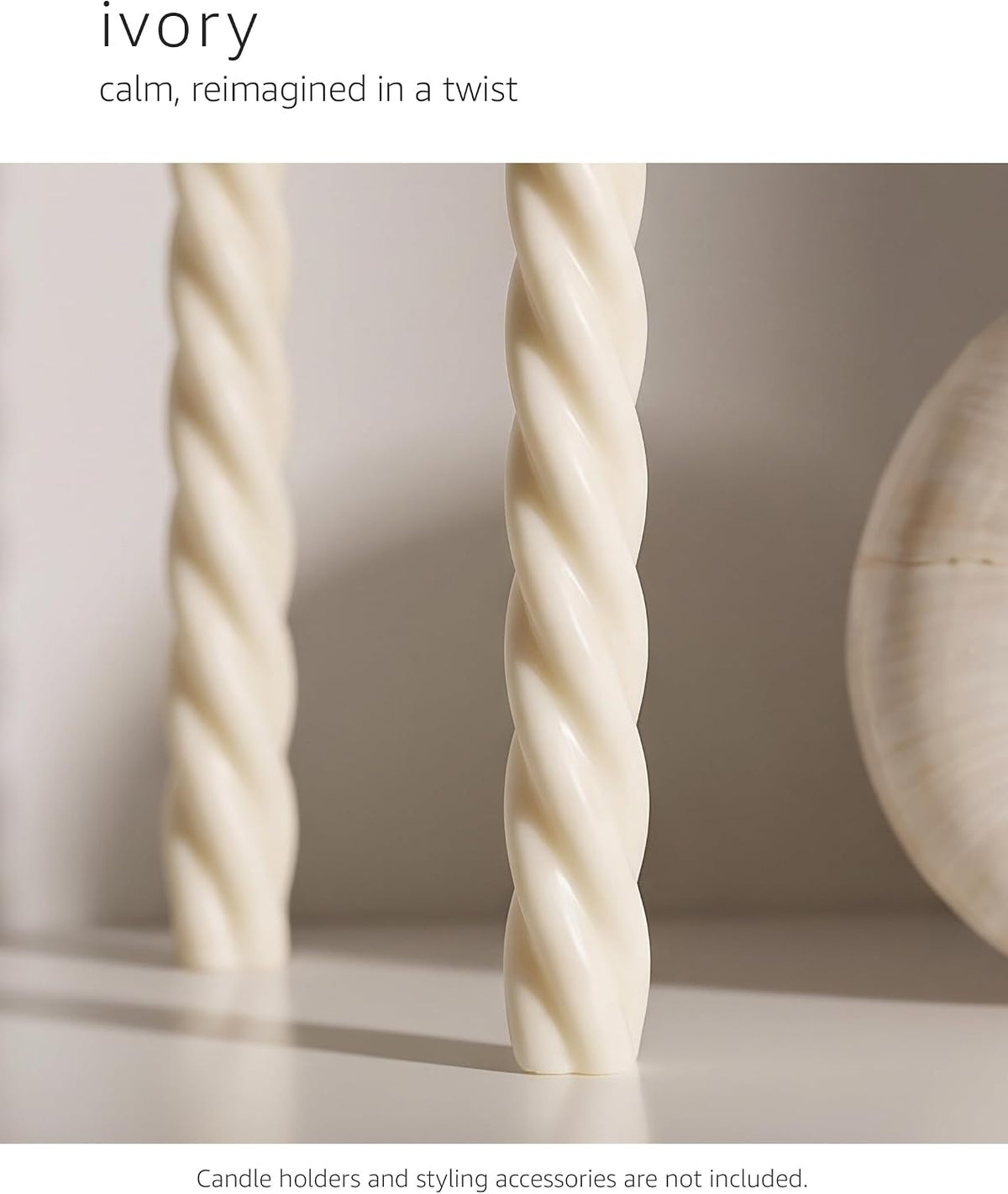 10" Candle Sticks, Twisted Taper Candles, Ivory, 4-Pack, Unscented